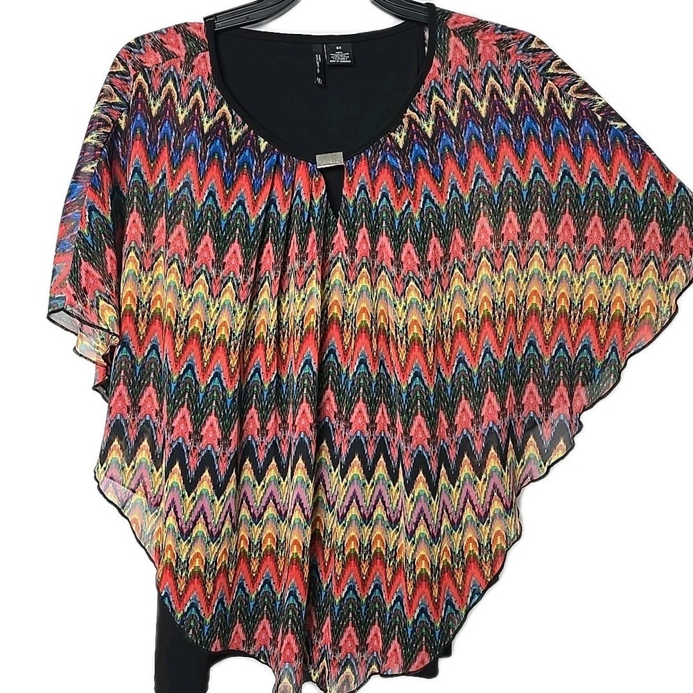 New Directions Multicolor Tank Top Attached Chiffon Cape Top Size 3X